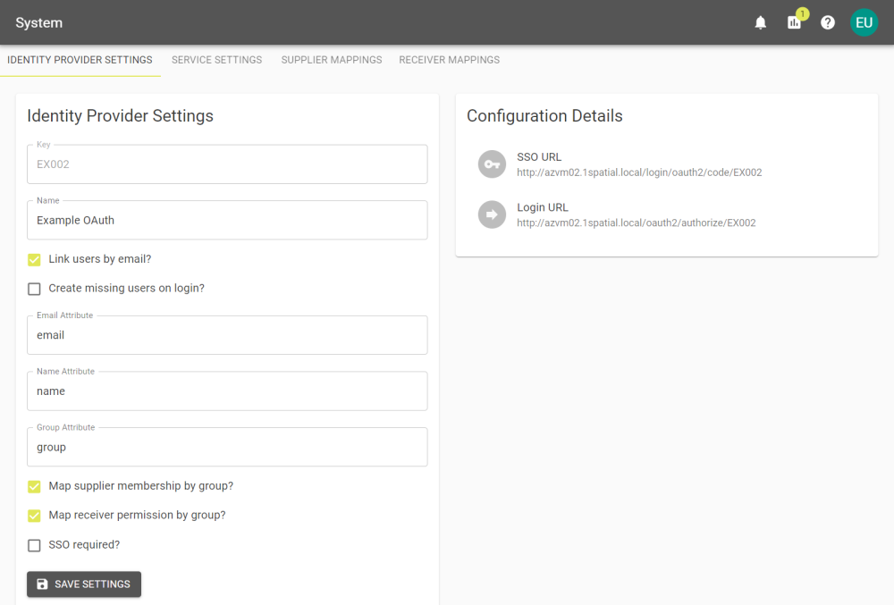 Identity Provider Settings tab for a OAuth provider.