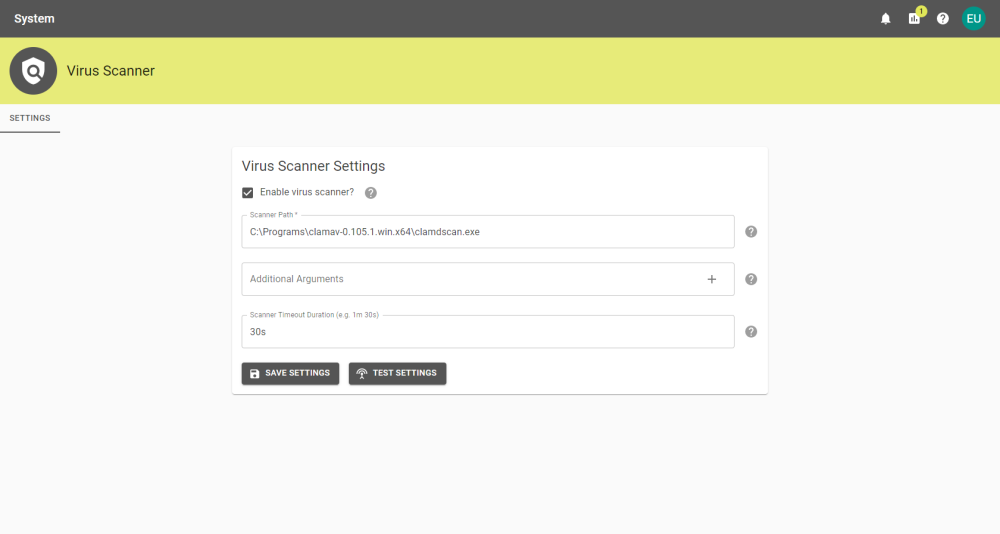 The Virus Scanner Settings tab.