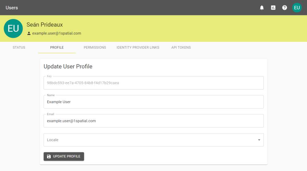 The User Profile page where details are editable when not managed by LDAP like in the example.