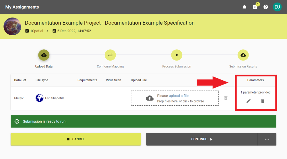 Upload Data stage where a virus scan is enabled and waiting for data to be uploaded.