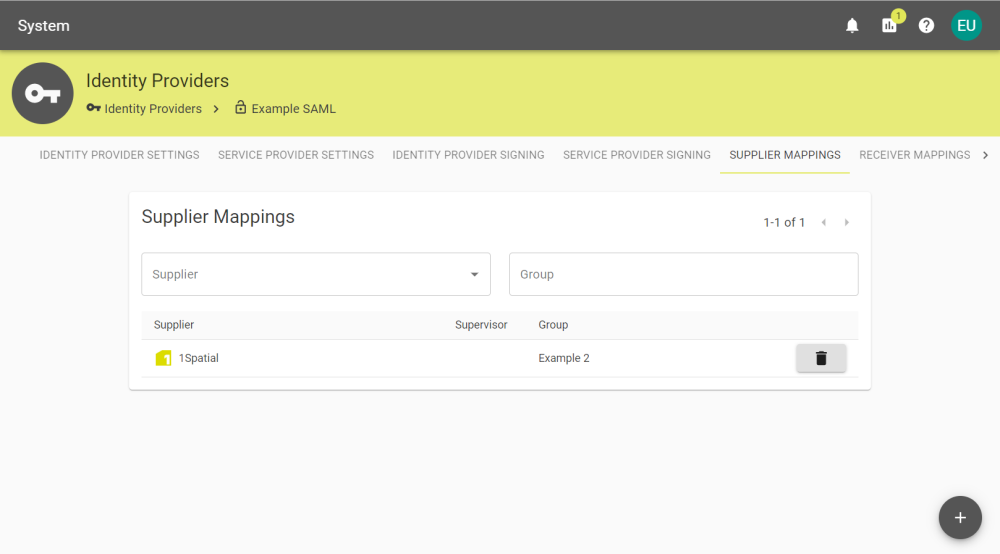 Supplier Mapping tab for a SAML provider.
