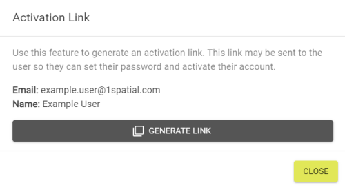 The popout for creating an activation link.