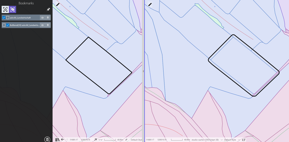 Two Geometry Store enitities, one displaying in the primary window, another in the secondary window.