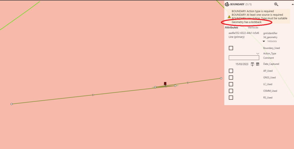 An image of a validation error with 'Geometry has a kickback' highlighted.
