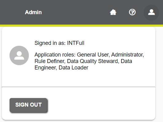 A screenshot of the user information panel, including the roles associated with the logged in user.