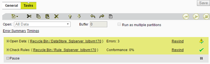 A Screenshot showing errors in a session for an open data task. 