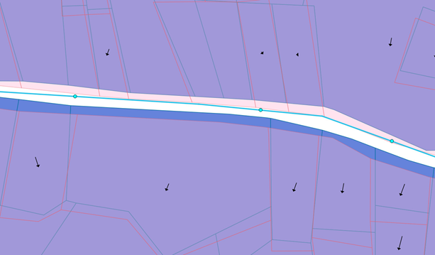 A diagram showing shift vectors calculated on parcels calculated from the centroids of the matching parcels. 