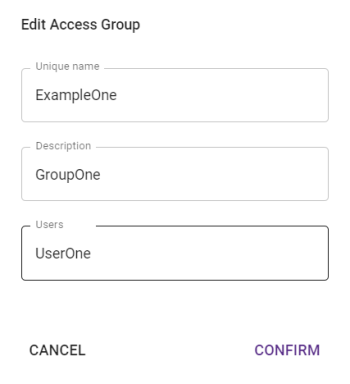 Edit Access Group popout