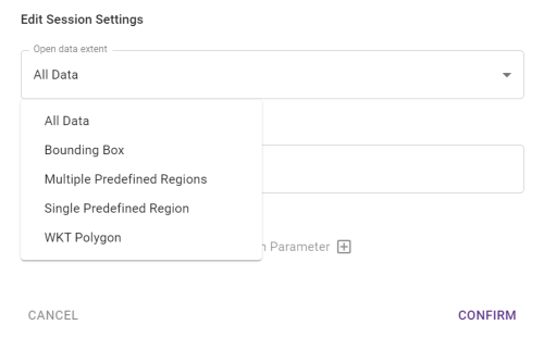 A screenshot showing the open data options from the drop down.