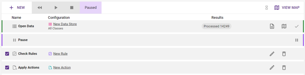 A screenshot of a session that includes a pause task.