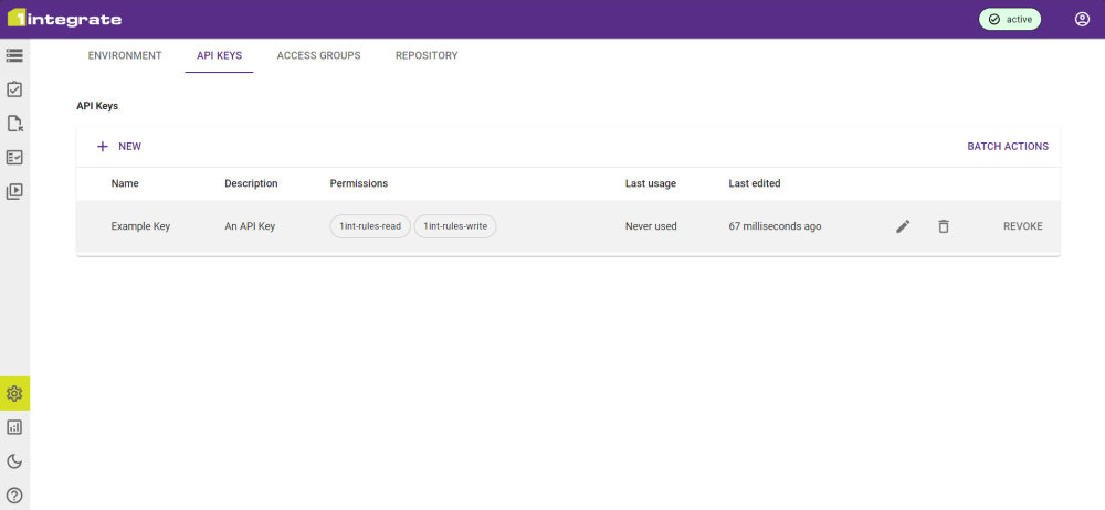 API Keys tab of the dashboard