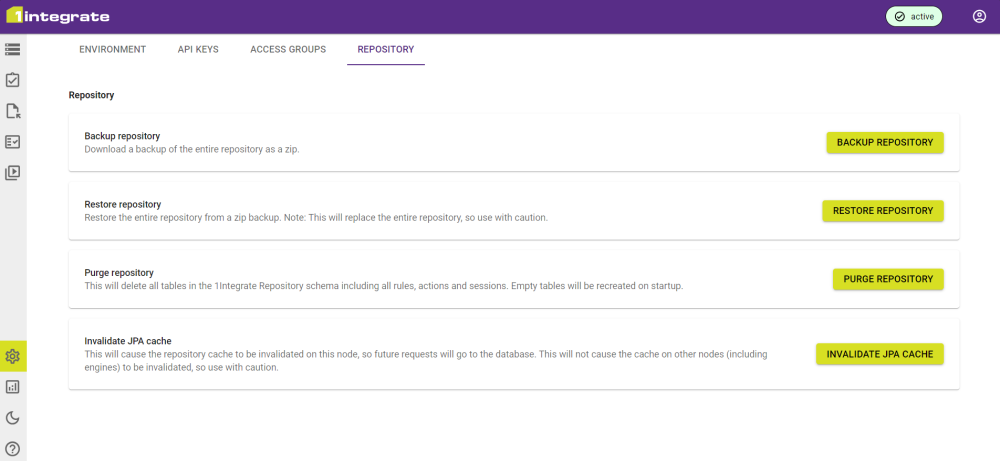 The Repository interface in the Administration screen.