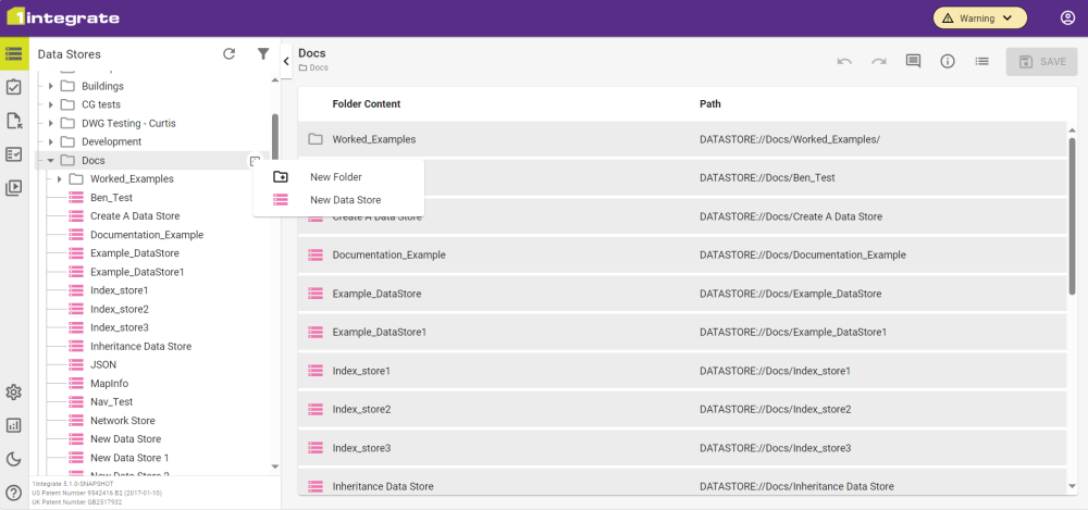 The Data Store Tab with a folder selected to add a new Data Store.