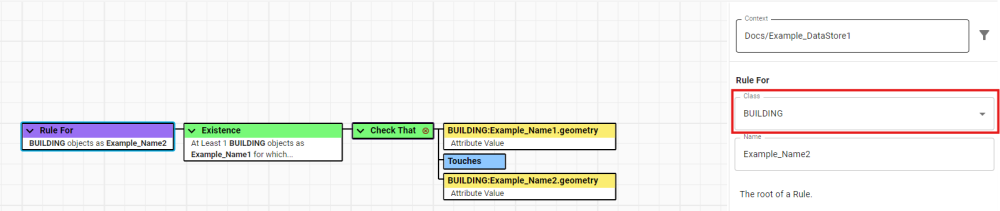An overview of the Rule Builder interface with the Class Parameter highlighted in the right-hand panel.
