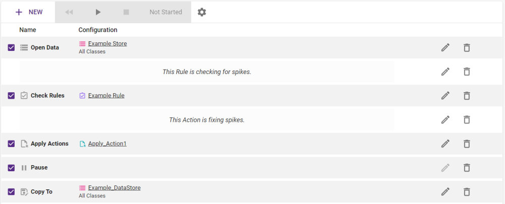 An image of a Session filled with tasks, including a comment on a Rule and another comment on an Action.