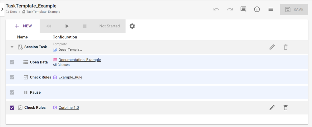 A Session Task Template in a Session