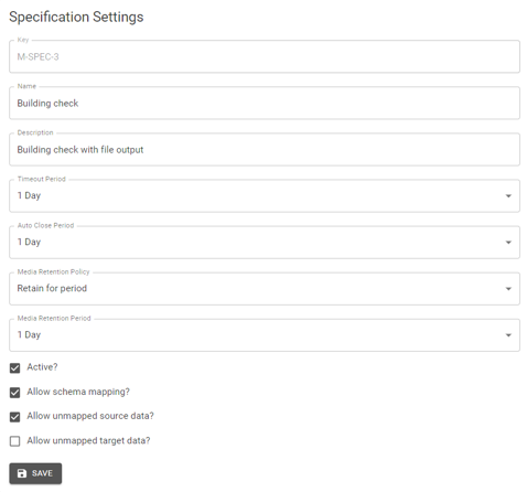 1Data Gateway Specification Settings