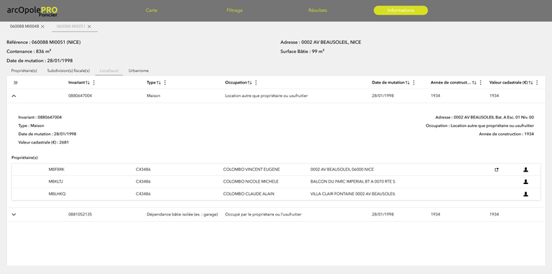 arcOpole PRO Foncier Fiche de Consultation Avancée Complète